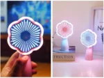 Flower Design Rechargeable Mini Fan with Light - Image 2
