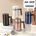 (AA-309)- Wooden Handle Steel Mug 500ml